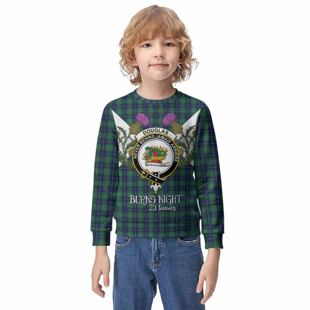 Douglas Tartan Family Crest Kid Knitted Sweatshirt Scottish Burns Night Thistle Floral
