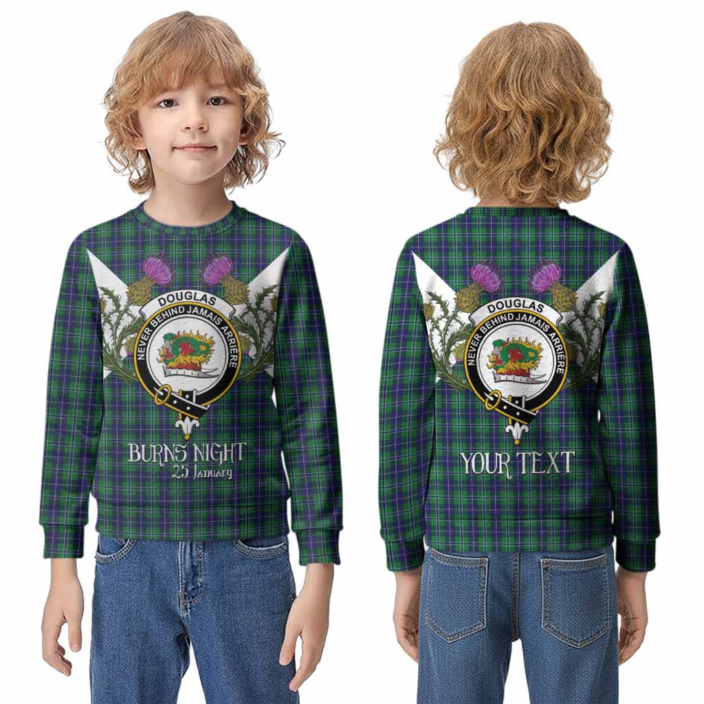 Douglas Tartan Family Crest Kid Knitted Sweatshirt Scottish Burns Night Thistle Floral