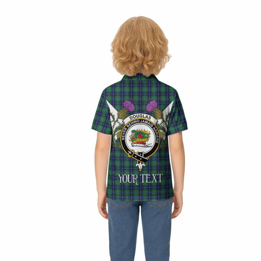 Douglas Tartan Family Crest Kid Polo Shirt Scottish Burns Night Thistle Floral