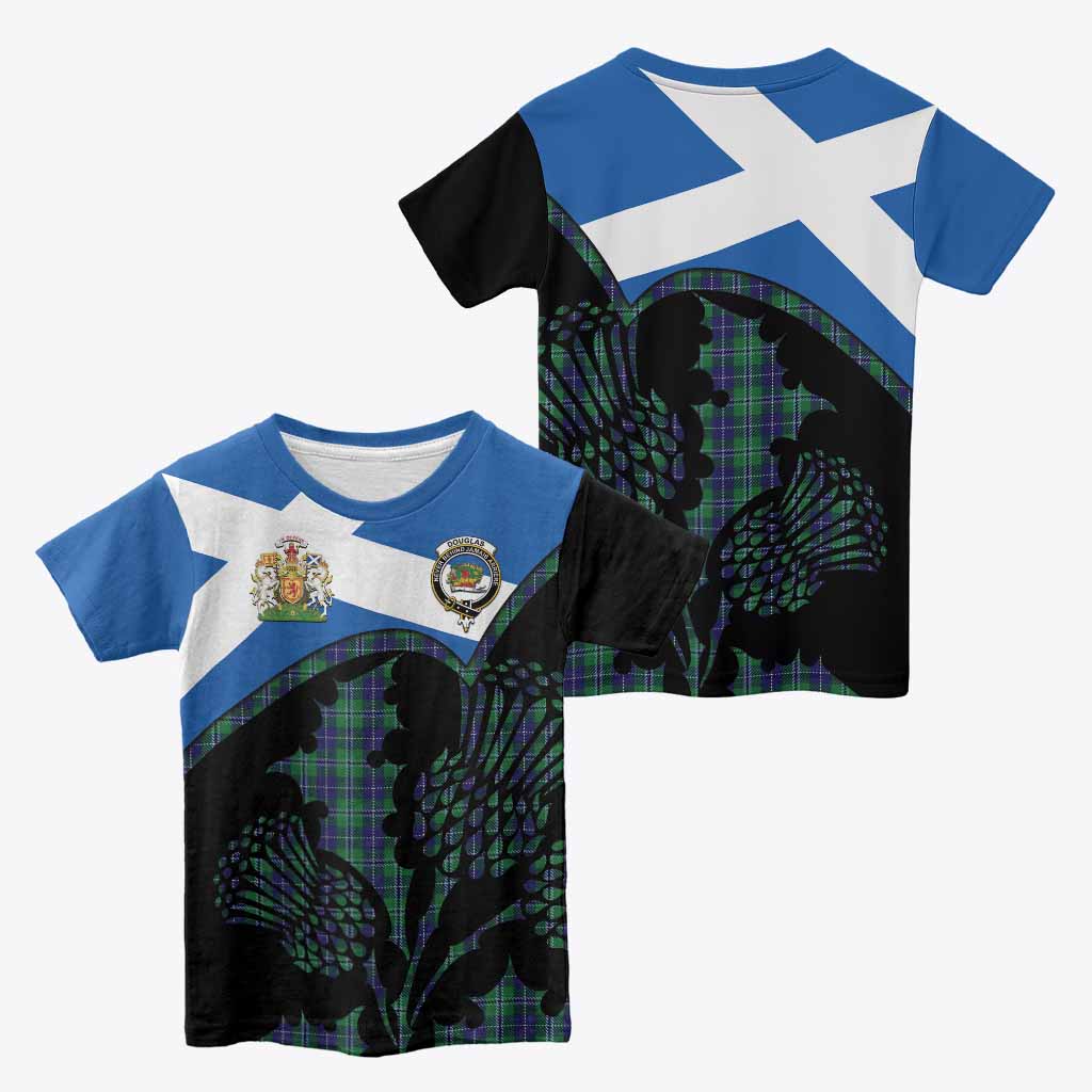 Douglas Tartan Family Crest Kid T-shirt Scotland Thistle Floral Flag Style
