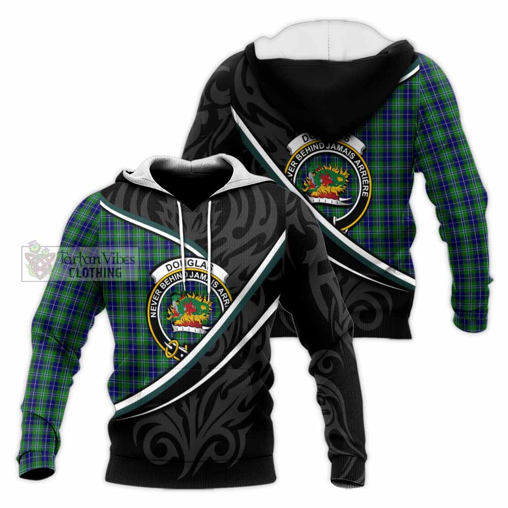 Douglas Tartan Family Crest Knitted Hoodie Celtic Scottish Thistle Floral - Tartan Vibes Clothing
