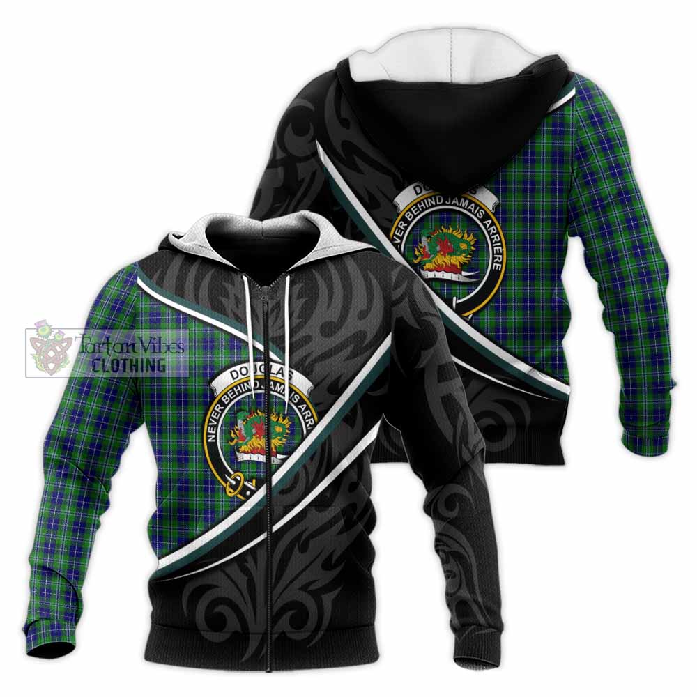 Douglas Tartan Family Crest Knitted Hoodie Celtic Scottish Thistle Floral - Tartan Vibes Clothing