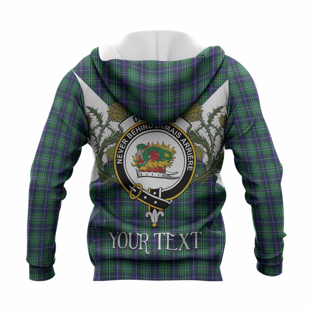 Douglas Tartan Family Crest Knitted Hoodie Scottish Burns Night Thistle Floral