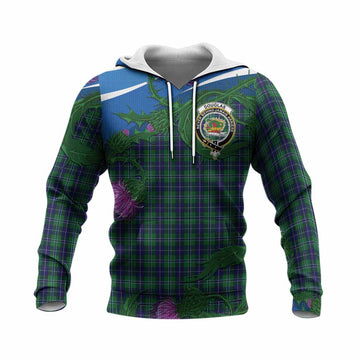 Douglas Tartan Family Crest Knitted Hoodie Thistle in Minimalism