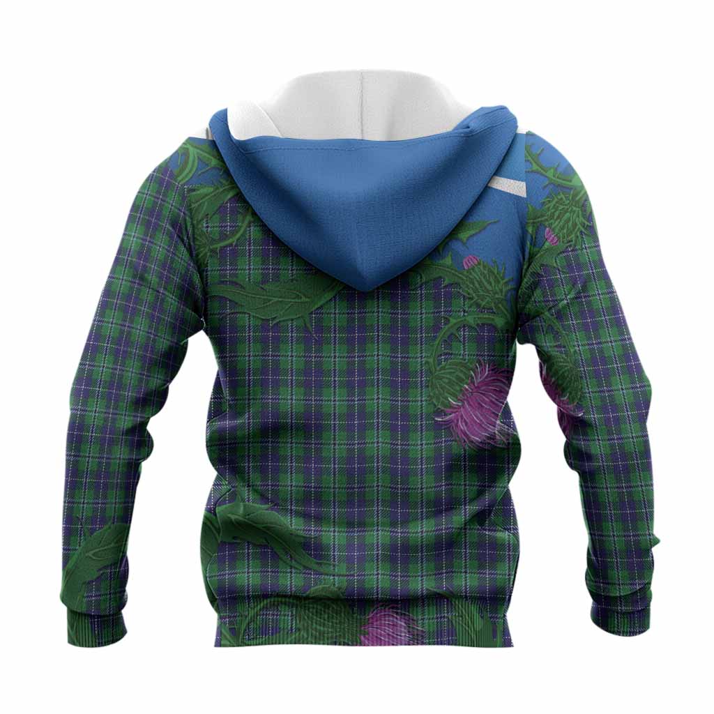 Douglas Tartan Family Crest Knitted Hoodie Thistle in Minimalism