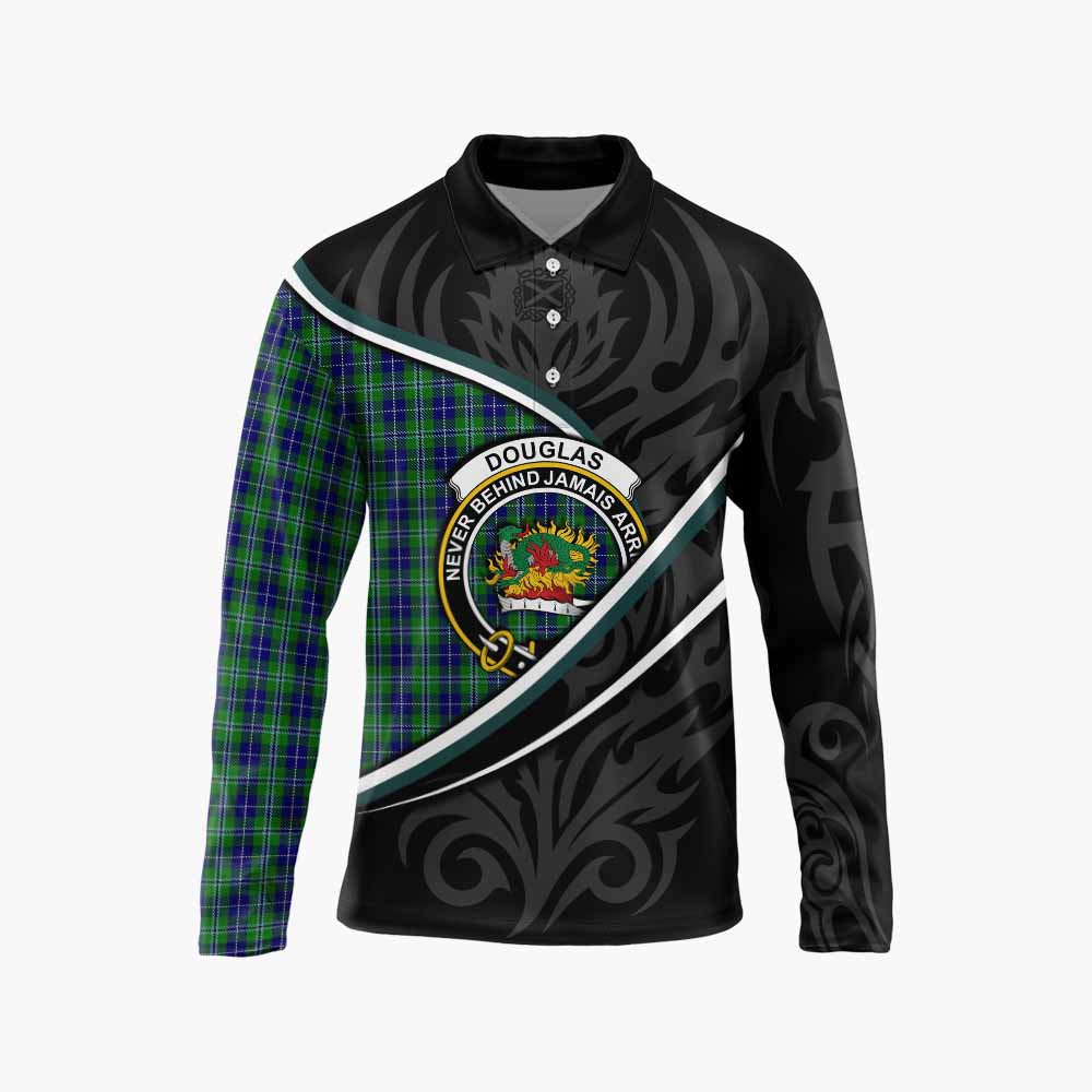 Douglas Tartan Family Crest Long Sleeve Polo Shirt Celtic Scottish Thistle Floral - Tartan Vibes Clothing