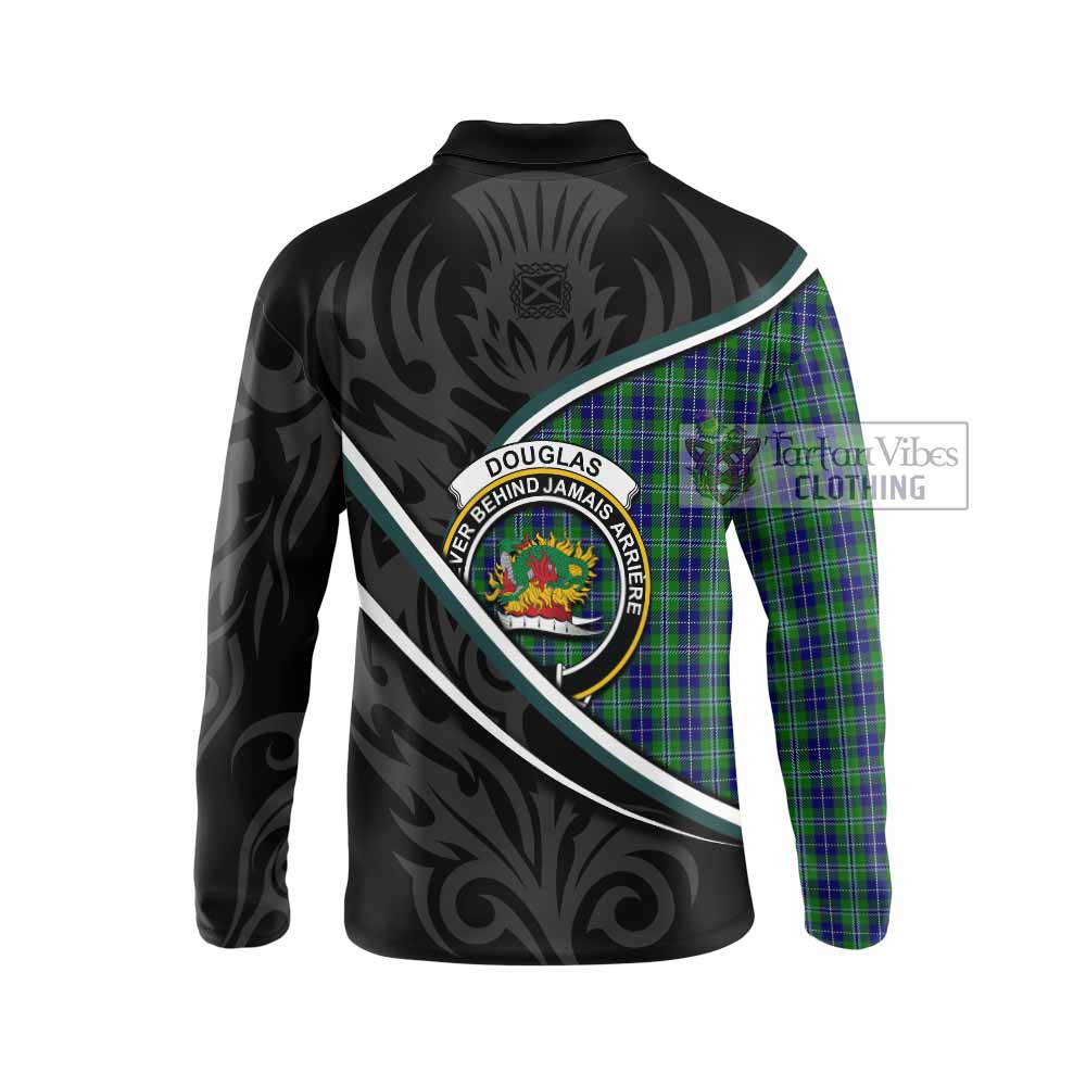 Douglas Tartan Family Crest Long Sleeve Polo Shirt Celtic Scottish Thistle Floral - Tartan Vibes Clothing