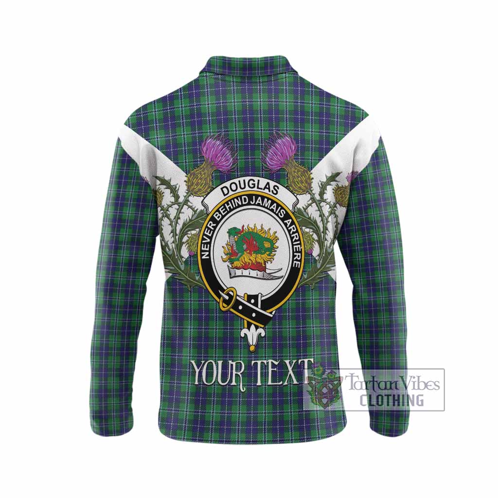 Douglas Tartan Family Crest Long Sleeve Polo Shirt Scottish Burns Night Thistle Floral