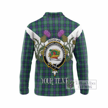 Douglas Tartan Family Crest Long Sleeve Polo Shirt Scottish Burns Night Thistle Floral