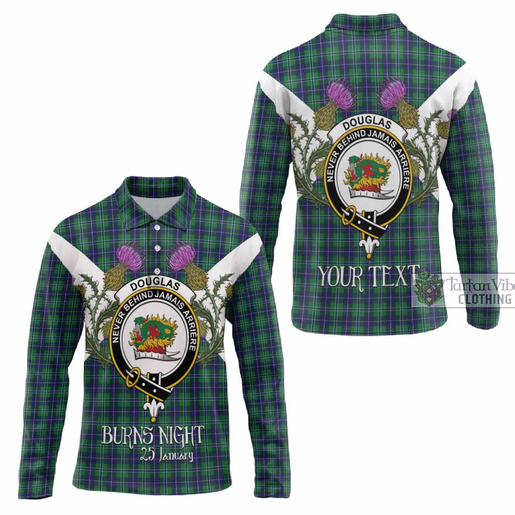 Douglas Tartan Family Crest Long Sleeve Polo Shirt Scottish Burns Night Thistle Floral