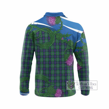 Douglas Tartan Family Crest Long Sleeve Polo Shirt Thistle in Minimalism