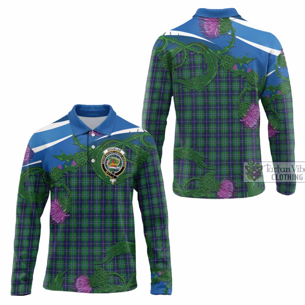 Douglas Tartan Family Crest Long Sleeve Polo Shirt Thistle in Minimalism
