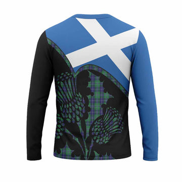 Douglas Tartan Family Crest Long Sleeve T-Shirt Scotland Thistle Floral Flag Style