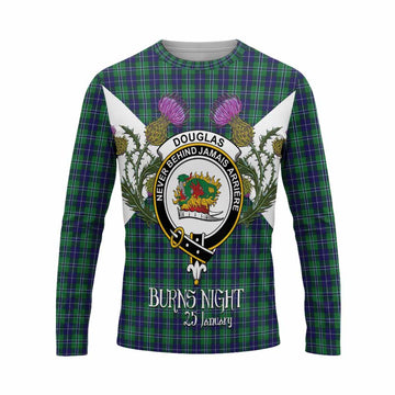 Douglas Tartan Family Crest Long Sleeve T-Shirt Scottish Burns Night Thistle Floral