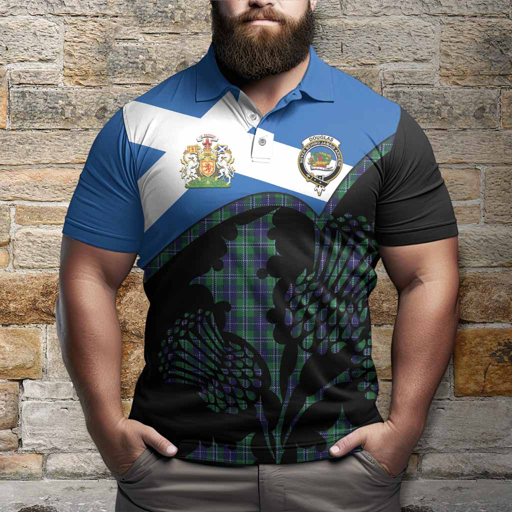 Douglas Tartan Family Crest Polo Shirt Scotland Thistle Floral Flag Style