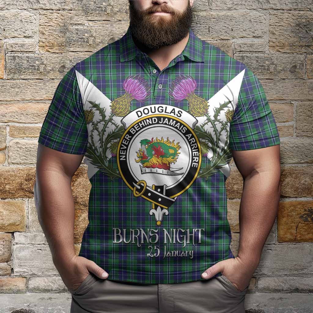Douglas Tartan Family Crest Polo Shirt Scottish Burns Night Thistle Floral
