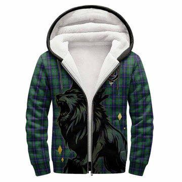 Douglas Tartan Family Crest Sherpa Hoodie Crowned Lion Roaring