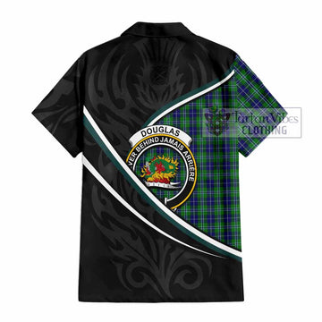 Douglas Tartan Family Crest Short Sleeve Button Shirt Celtic Scottish Thistle Floral - Tartan Vibes Clothing