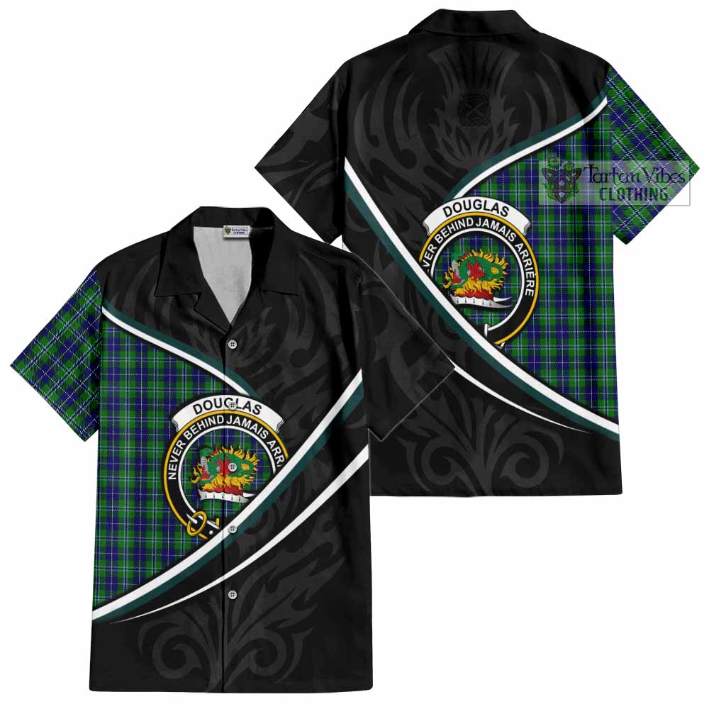 Douglas Tartan Family Crest Short Sleeve Button Shirt Celtic Scottish Thistle Floral - Tartan Vibes Clothing