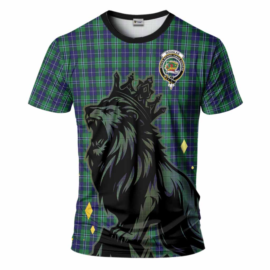 Douglas Tartan Family Crest T-Shirt Crowned Lion Roaring