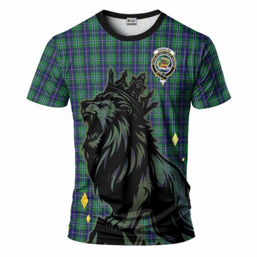 Douglas Tartan Family Crest T-Shirt Crowned Lion Roaring