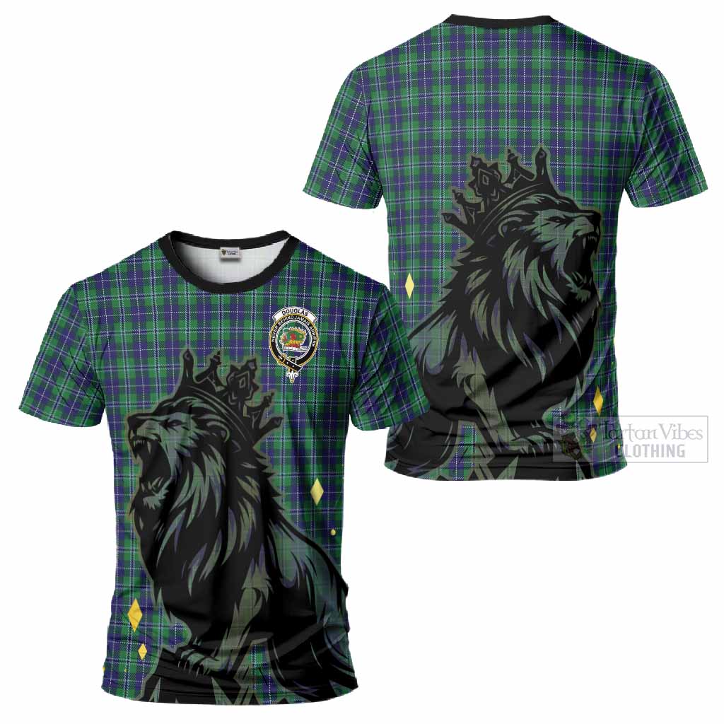 Douglas Tartan Family Crest T-Shirt Crowned Lion Roaring