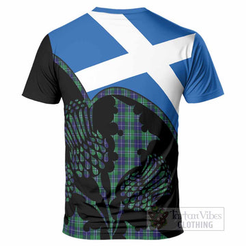 Douglas Tartan Family Crest T-Shirt Scotland Thistle Floral Flag Style