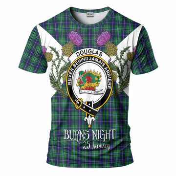 Douglas Tartan Family Crest T-Shirt Scottish Burns Night Thistle Floral