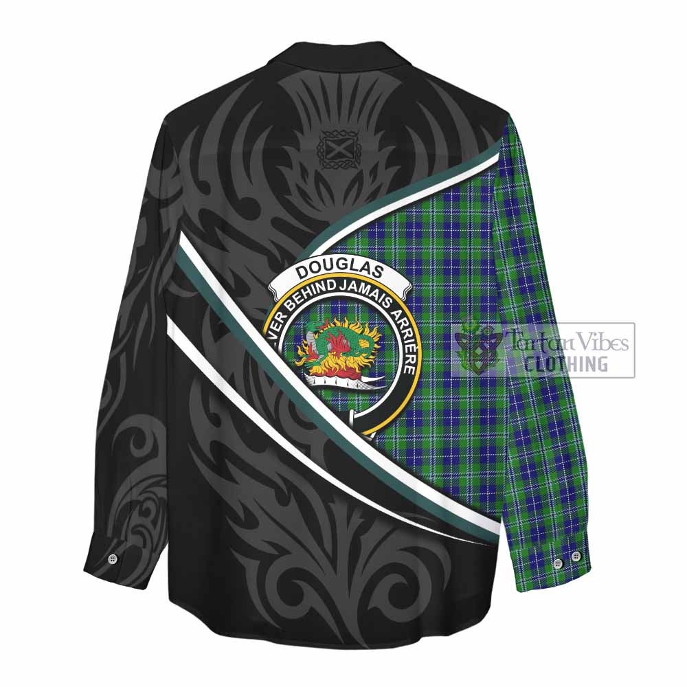 Douglas Tartan Family Crest Women Casual Shirt Celtic Scottish Thistle Floral - Tartan Vibes Clothing