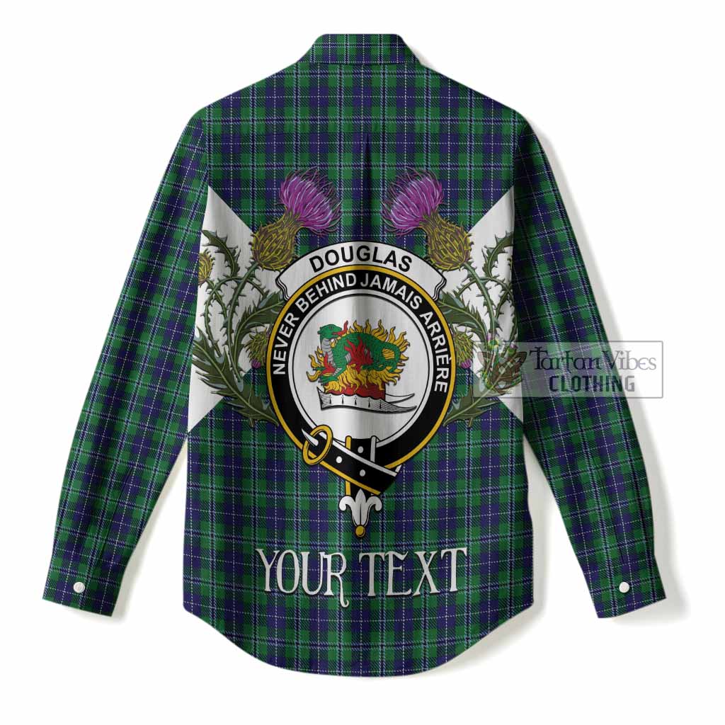 Douglas Tartan Family Crest Women Casual Shirt Scottish Burns Night Thistle Floral
