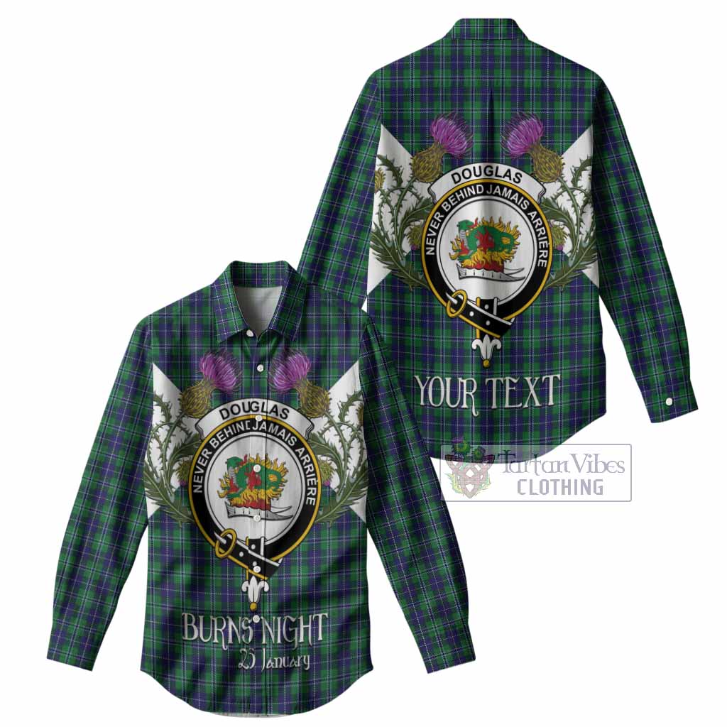 Douglas Tartan Family Crest Women Casual Shirt Scottish Burns Night Thistle Floral