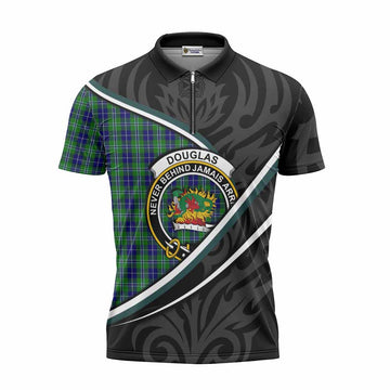 Douglas Tartan Family Crest Zipper Polo Shirt Celtic Scottish Thistle Floral