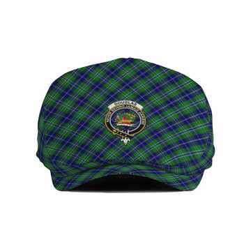 Douglas Tartan Flat Cap, Jeff Cap Cross Style with Family Crest