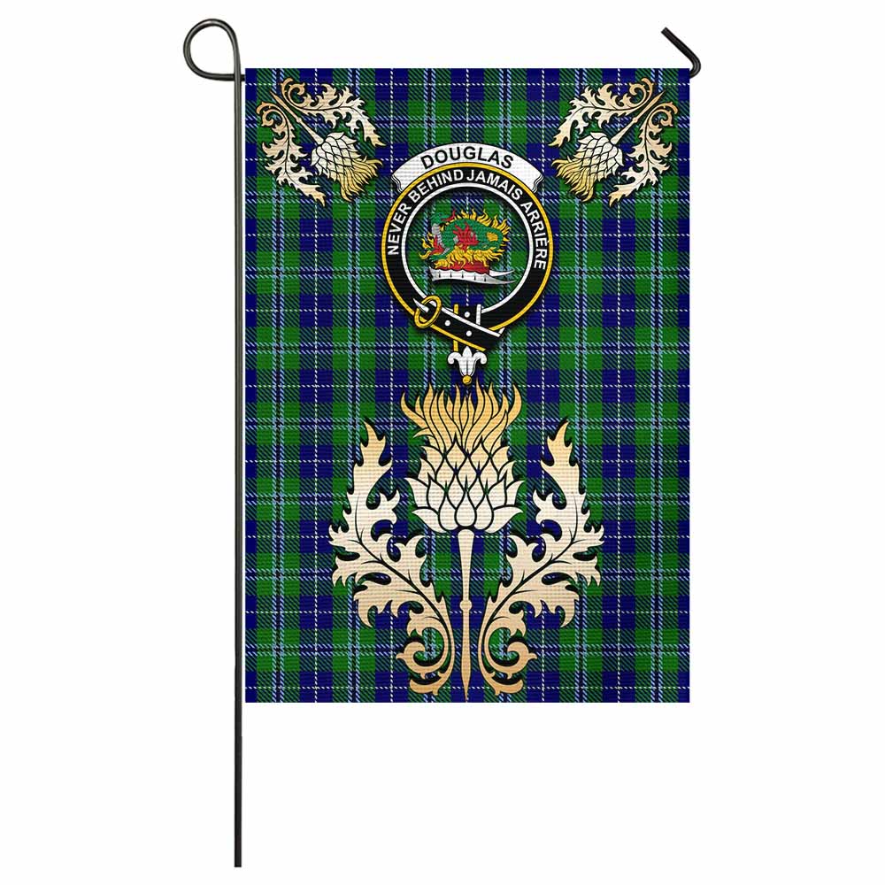 Douglas Tartan Garden Flag with Golden Regal Scottish Thistle Emblem - Tartan Vibes Clothing