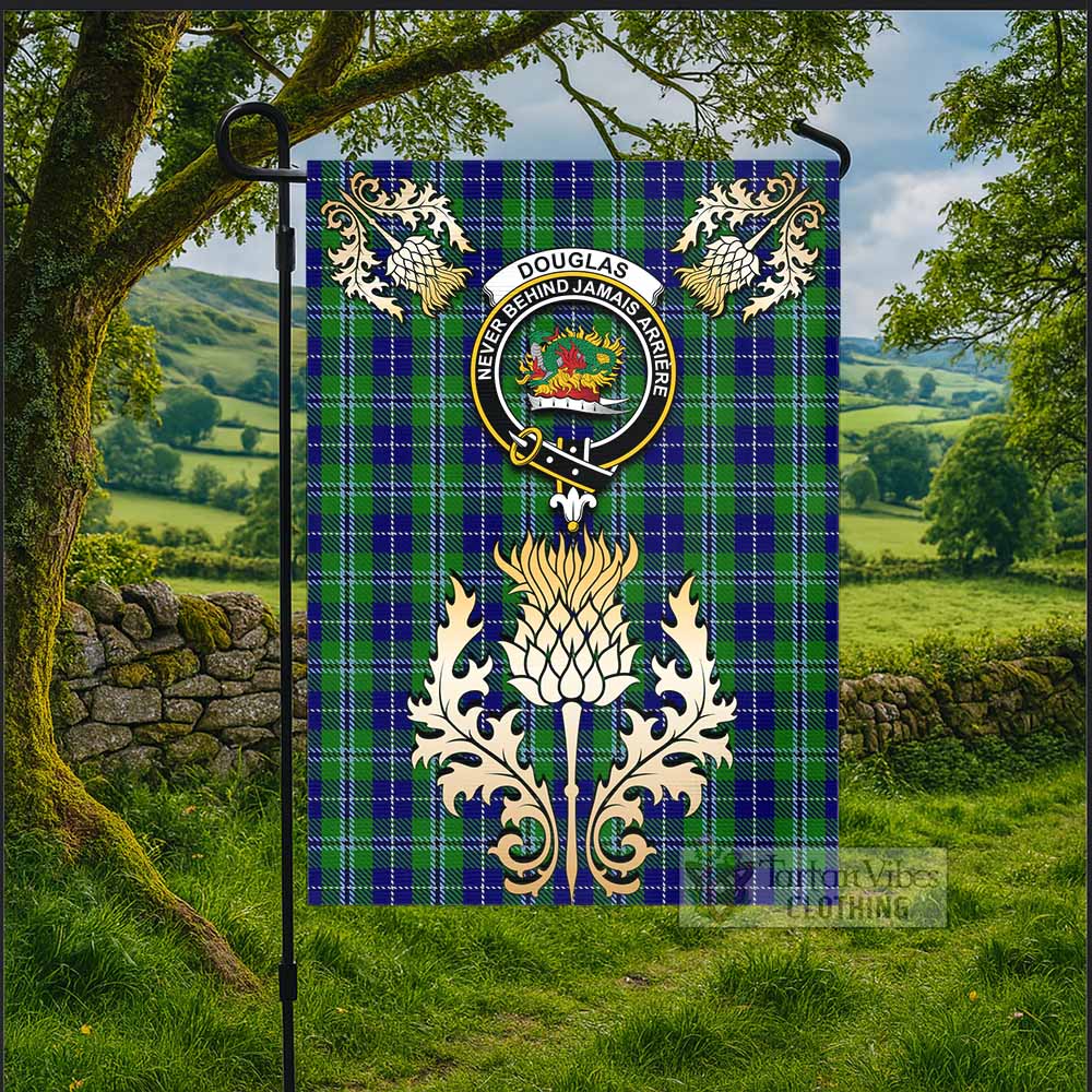 Douglas Tartan Garden Flag with Golden Regal Scottish Thistle Emblem - Tartan Vibes Clothing
