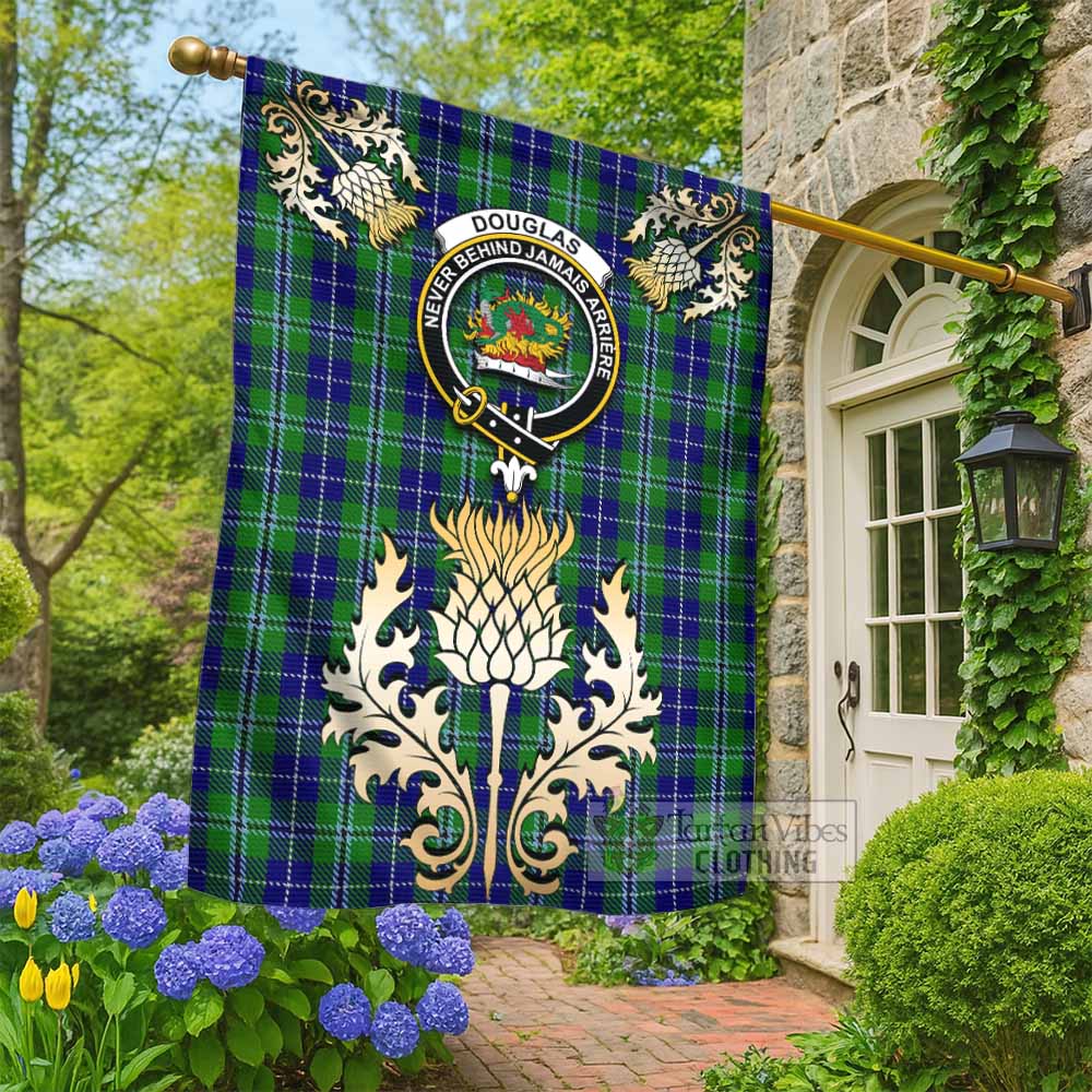 Douglas Tartan Garden Flag with Golden Regal Scottish Thistle Emblem - Tartan Vibes Clothing