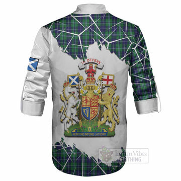 Douglas Tartan Ghillie Shirt with Family Crest and Lion Rampant Grunge Style