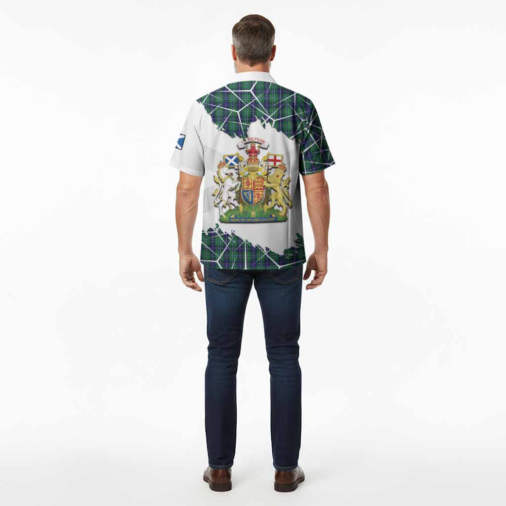 Douglas Tartan Hawaiian Shirt with Family Crest and Lion Rampant Grunge Style