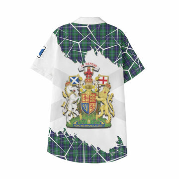 Douglas Tartan Kid Hawaiian Shirt with Family Crest and Lion Rampant Grunge Style