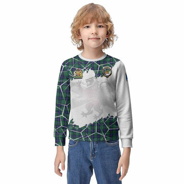 Douglas Tartan Kid Knitted Sweatshirt with Family Crest and Lion Rampant Grunge Style