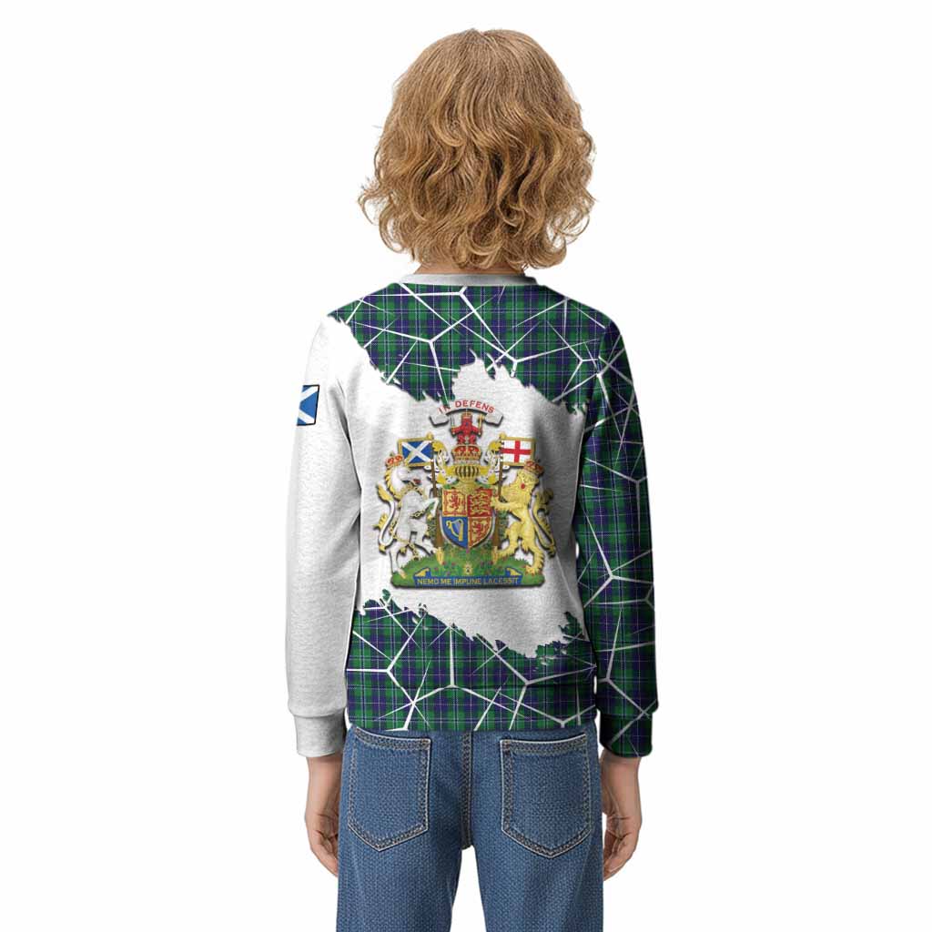 Douglas Tartan Kid Knitted Sweatshirt with Family Crest and Lion Rampant Grunge Style