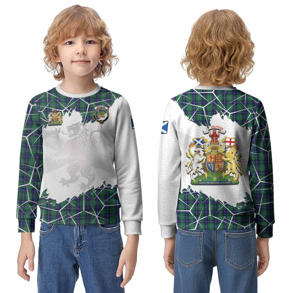 Douglas Tartan Kid Knitted Sweatshirt with Family Crest and Lion Rampant Grunge Style