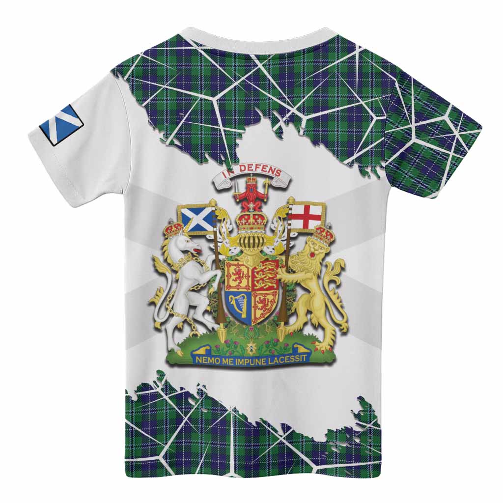 Douglas Tartan Kid T-shirt with Family Crest and Lion Rampant Grunge Style
