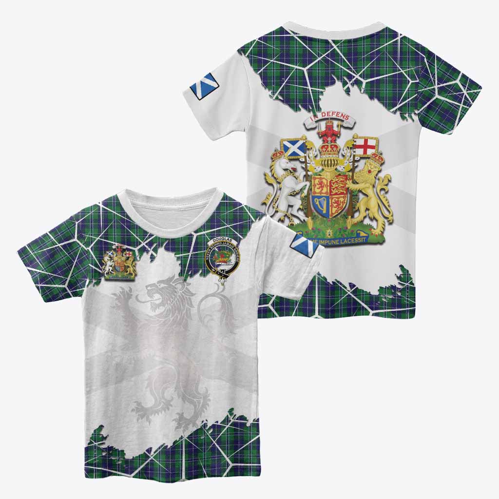 Douglas Tartan Kid T-shirt with Family Crest and Lion Rampant Grunge Style