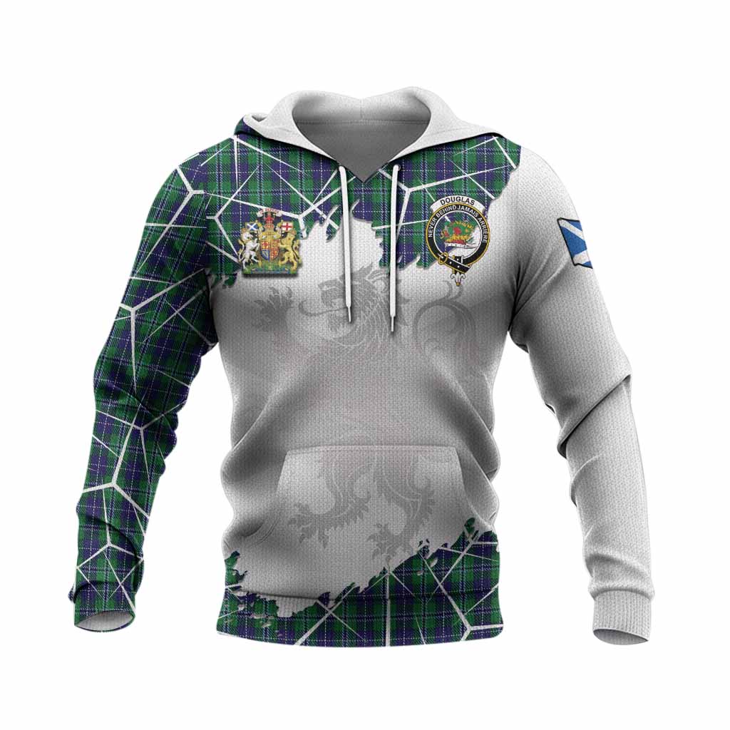 Douglas Tartan Knitted Hoodie with Family Crest and Lion Rampant Grunge Style