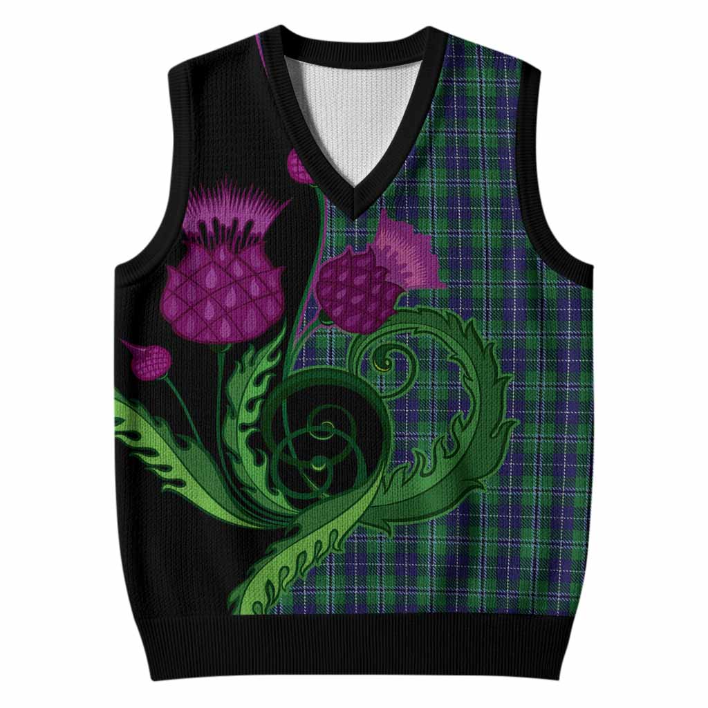Douglas Tartan Knitted V-Neck Vest Traditional Scottish Thistle