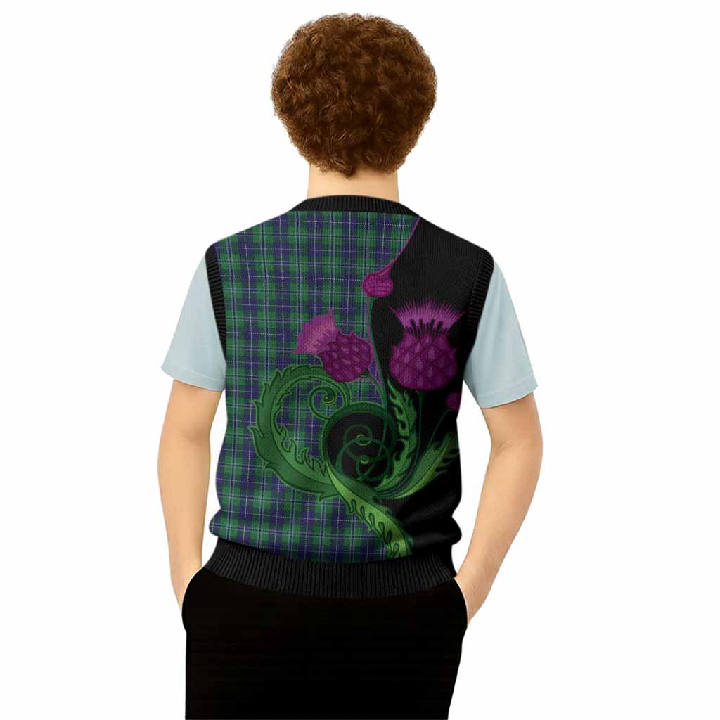 Douglas Tartan Knitted V-Neck Vest Traditional Scottish Thistle