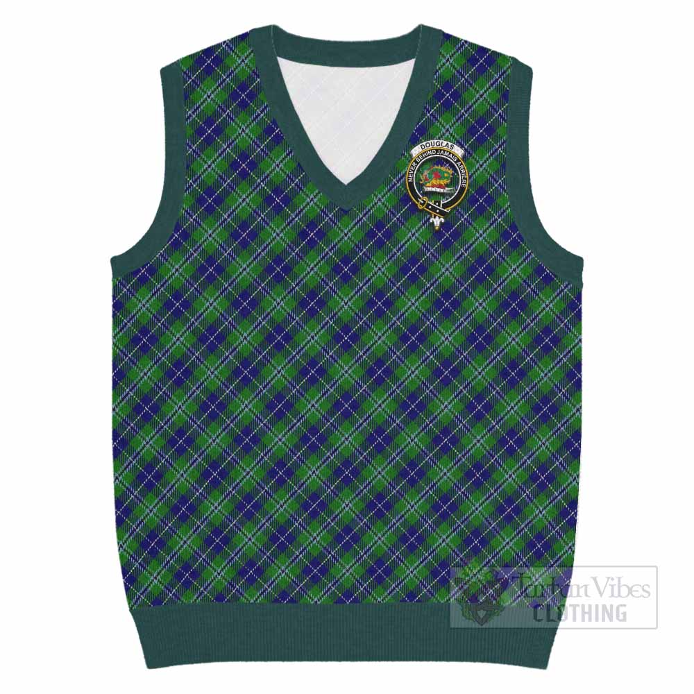 Douglas Tartan Knitted V-Neck Vest with Family Crest Cross Style