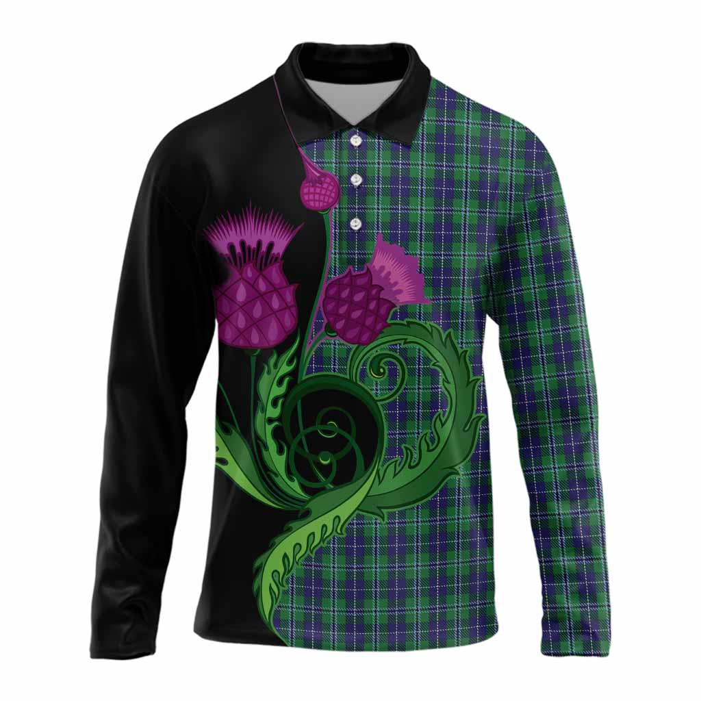 Douglas Tartan Long Sleeve Polo Shirt Traditional Scottish Thistle