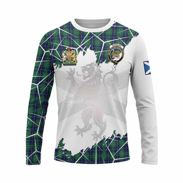 Douglas Tartan Long Sleeve T-Shirt with Family Crest and Lion Rampant Grunge Style